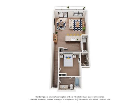 Floor plan for 1 bed, 1 bath, 857 sqft